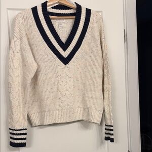 APRICOT V-Neck Sweater - Cream and Navy